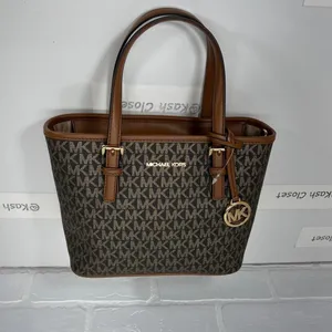 Michael Kors Brown Gold Metallic Print Top Zip Tote Bag thumbnail 8