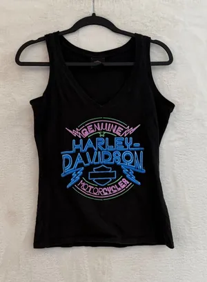 Harley Davidson Tank Top Womens Small Black Neon Graphic Appleton Clarksville TN thumbnail 1