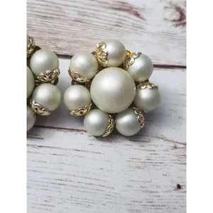 Vintage Clip On Earrings - Pretty Faux Pearl Cluster with Gold Tone Detail 1" thumbnail 4
