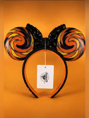 Disney Halloween Swirl Candy-theme Mickey Ears Headband with Black Sequin Bow thumbnail 2