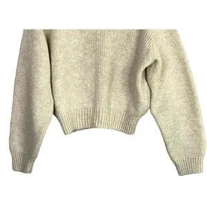 ZARA Cropped Ribbed Hems Long Sleeve Crew Neck Chunky Knit Sweater Small Cream thumbnail 7