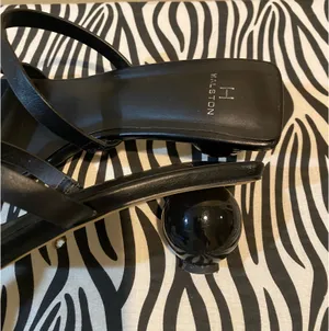 H by Halston Black Square-Toe Sandals with Sculpted Ball Heels thumbnail 4
