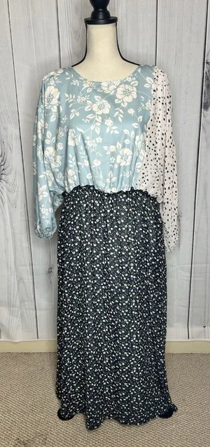 Piper & Scoot Maxi Dress Multi Pattern Boho Cottagecore Sz Large thumbnail 1