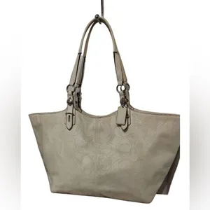 Coach Carly Perforated Leather Tote F16598 Light Taupe Large Shoulder Bag thumbnail 3