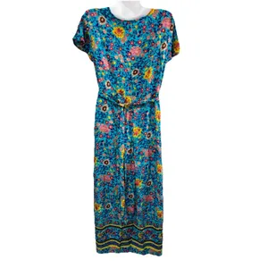 Pretty Garden Wrap Short Sleeve Maxi Dress Colorful Beautiful Boho Prairie sz M thumbnail 3