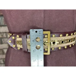 belt y2k leather studded crochet boho brown brass thumbnail 3