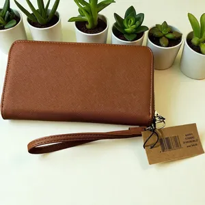 Steve Madden Bzippy‎ Cognac Brown Zip Around Wallet with Wristlet Strap NEW thumbnail 3