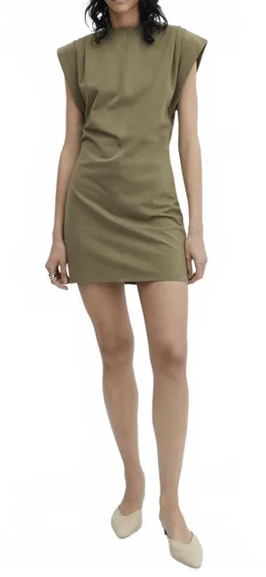 Mango Cotton Knitted Dress with Turn-Up Sleeves Dates Khaki Green NWT Size 2/XS thumbnail 1