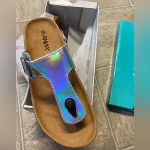 Anna Holographic Sandals with Cork Sole- Size 9 thumbnail 2