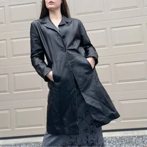 Vintage 90s Toppolino Black Soft Leather Long Duster Trench Coat Jacket M thumbnail 12
