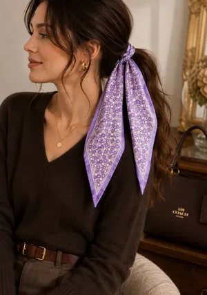 NEW Coach Floral Print Silk Diamond Scarf Purple CBO57 NWT thumbnail 1