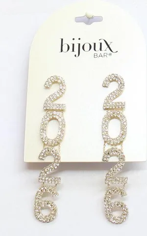 NWT Bijoux Bar Dangly 2026 Rhinestone Post Earrings Gold / Silver Gray 3" thumbnail 1