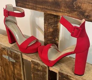 Dream Paris heels woman’s red chunky fashion ankle strap platform shoe New Sz 7 thumbnail 10