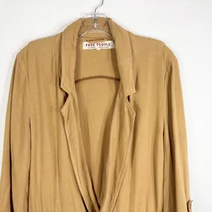 Free People Medium Jacket Charly‎ Blazer Beige Tan Linen Button Cinched 1090 thumbnail 11