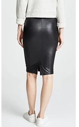 Spanx Faux Leather Pencil Skirt Very Black High-Waist Shiny Stretchy Edgy Midi thumbnail 6