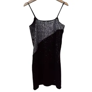 Express Sequin Mini Dress Women Sz S Black‎ Silver Sleeveless Bodycon Formal thumbnail 2