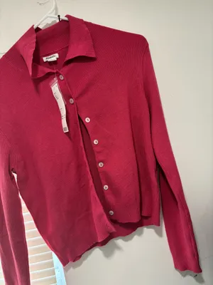 Kimchi Blue Vintage red Knit Button-Up Cardigan Sweater thumbnail 1