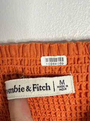 Abercrombie & Fitch Sydney Smocked Midi Dress Medium Orange Pockets thumbnail 4