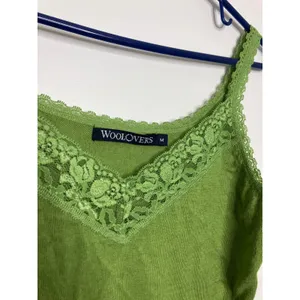 WoolOvers Camisole Women Size M Green Good Lace Trim Silk Cotton Knit Tank Top thumbnail 2