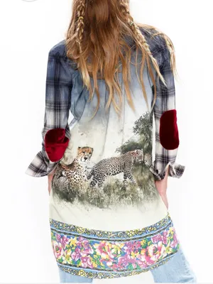 Aratta Silent Journey Cheetah Shirt-Dress Plaid Mixed Media Boho Bohemian thumbnail 2