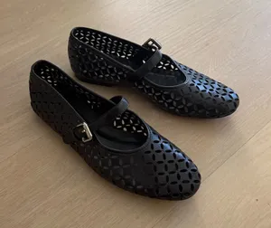Anthropologie Black Laser-Cut Mary Jane Flats thumbnail 1