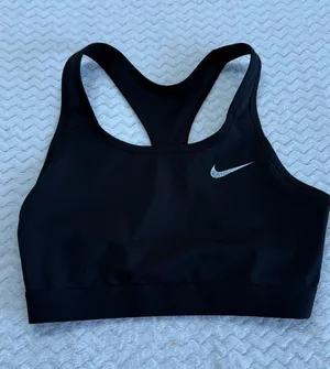 Nike Womens Dri-FIT Racerback Sports Bra Black Silver Swoosh Size Medium thumbnail 1