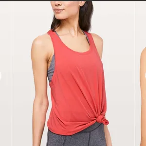 Lululemon Love Tank Top Pleated Racerback Poppy Coral Pima Cotton Size 10 thumbnail 4