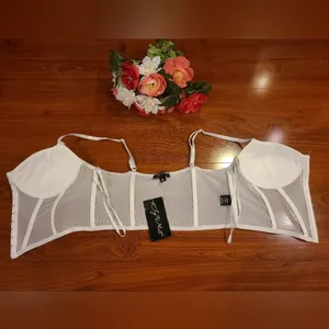 Say What White See Through Mesh Bra Crop Top Size Large thumbnail 5