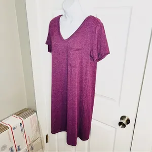 Yelete Criss Cross Back TShirt Dress Swing Athletic VNeck Purple S thumbnail 5