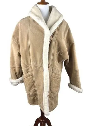 Vintage Wilsons Leather Suede & Faux Shearling Coat Penny Lane Y2K Tan M thumbnail 1