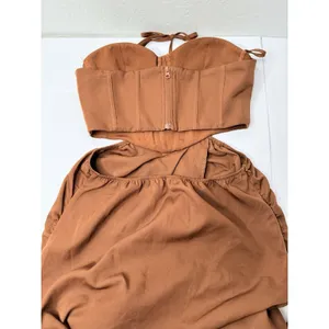 Pretty Little Thing Brown Corset Ruched Maxi Dress Size 8‎ Prom Dance Grad Racy thumbnail 9