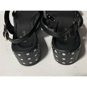 KATE SPADE black leather sandals with white‎ polka dot platforms size 8.5 thumbnail 4