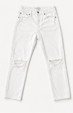 Abercrombie & Fitch White High-Rise Distressed Straight Jeans thumbnail 1