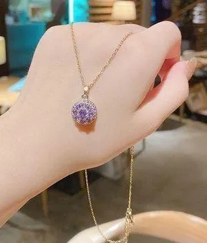 18K Gold Plated Purple Crystal Pendant Necklace for Women thumbnail 1
