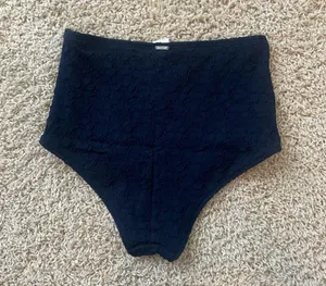 Abercrombie high waisted full coverage swim bottom, navy “lace”, size medium thumbnail 2