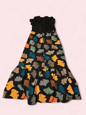 Black Floral-Print Tiered Maxi Dress with Short Sleeves thumbnail 2