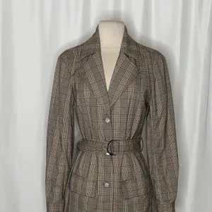 Anthropologie PILCRO Belted Blazer Dress Plaid Glen Check Brown Pockets Medium thumbnail 3