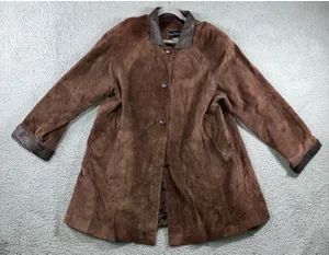 VTG Terry Lewis Leather‎ Suede Jacket Women L Button Front Relaxed Chore Classic thumbnail 1