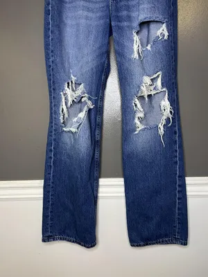 Aeropostale 90s Baggy Straight Jeans Womens 8 Medium Wash Blue Distressed Denim thumbnail 3