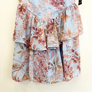 Liberty Love Blue Floral Tiered Ruffle Mini Dress Whimsical Boho Chic Size L thumbnail 3