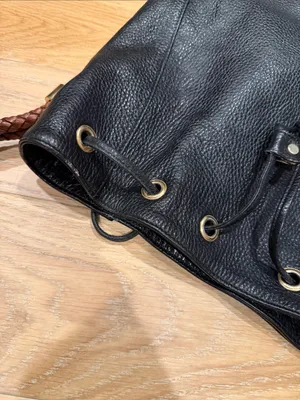 Cole Haan Black Pebbled Leather Shoulder‎ Bag with Braided Brown Handles thumbnail 7