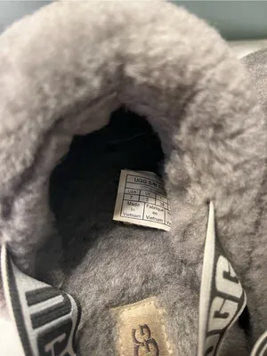 UGG Plush Quilted Gray Fluff Slide with Branded Strap thumbnail 4