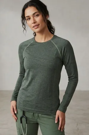 Figs Long-Sleeve Crew Top in Olive XS thumbnail 1