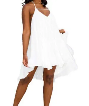 SLEEVELESS Halter chiffon dress. Backless Pleated lining. White. Medium. NWT White thumbnail 3