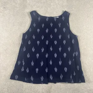 EILEEN FISHER Midnight Blue Cotton‎ Ikat Petal Sleeveless Shell Tank Top small thumbnail 5
