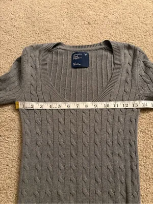 American Eagle y2k 90s 2000s grey long sleeve cable knit sweater size small thumbnail 11
