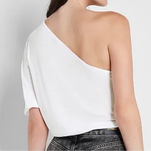 Express One Shoulder White T-Shirt Size XS thumbnail 2