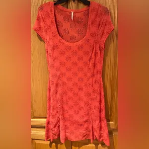 Free People Daisy Lace Godet‎ Fit & Flare Mini Dress Orange Persimmon Size Large thumbnail 13