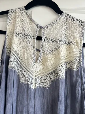 Umgee Boho Sleeveless Dress/Tunic, Lace Detail, Blue/Gray thumbnail 5