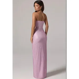 Oh Polly La Rochette Embellished Bandeau Cowl-Waist Maxi Dress Lavender Size 4 thumbnail 2